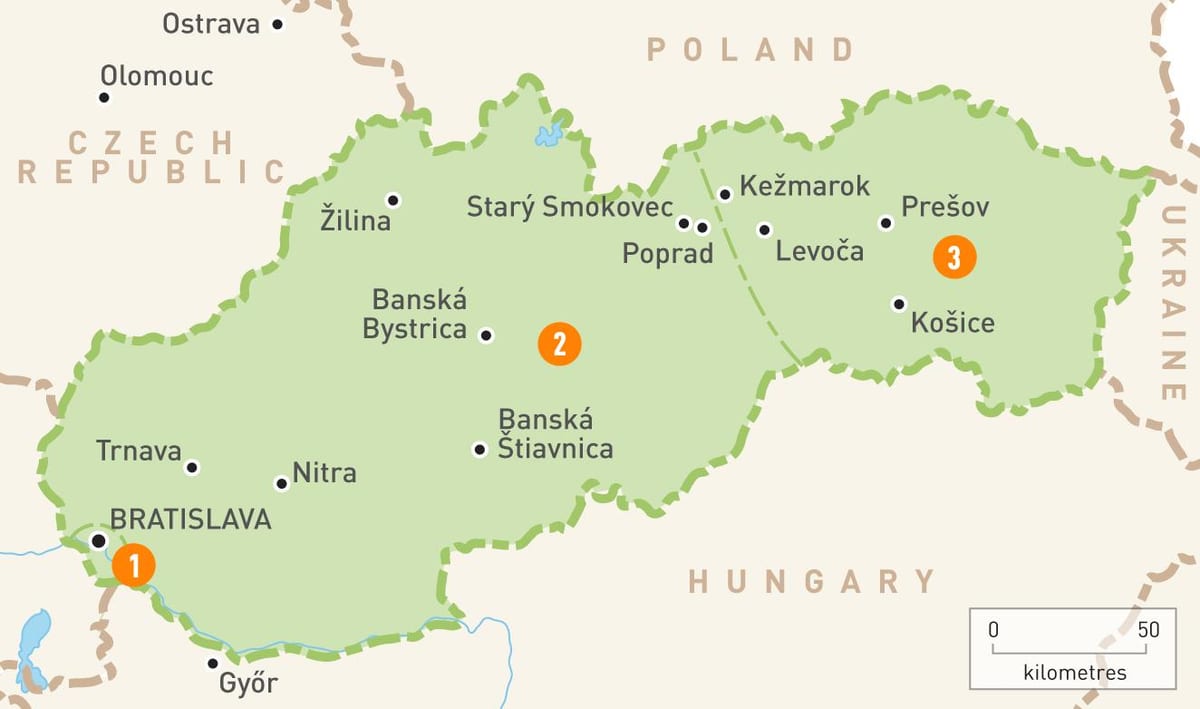 mapi Slovačke regionima